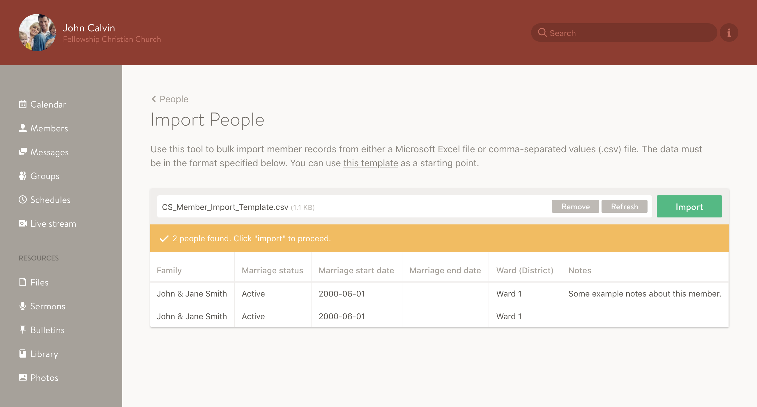 Screenshot of the updated people importer