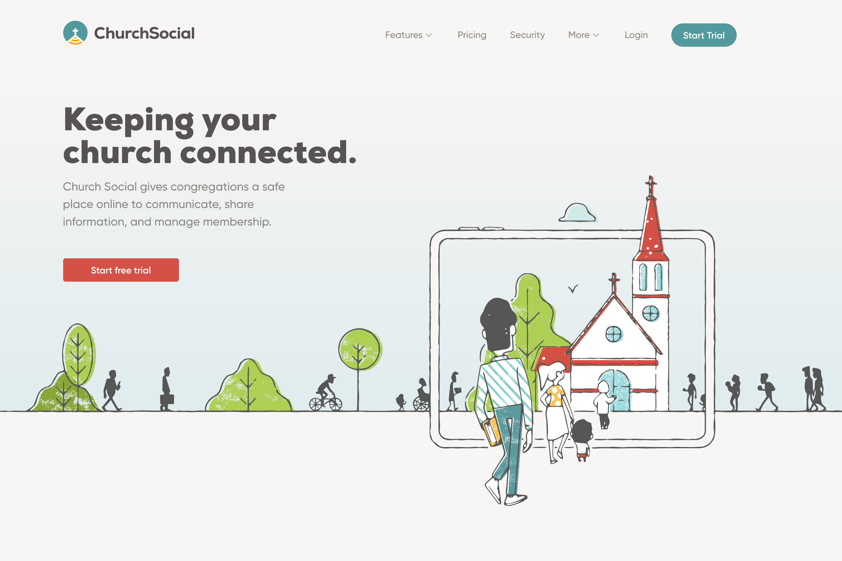 Screenshot of the redesigned Church Social website