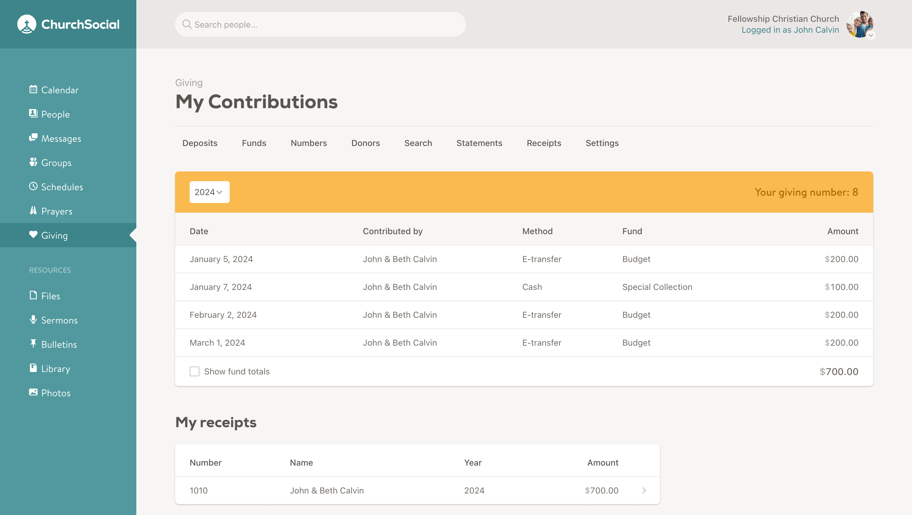 Screenshot of the my contributions page