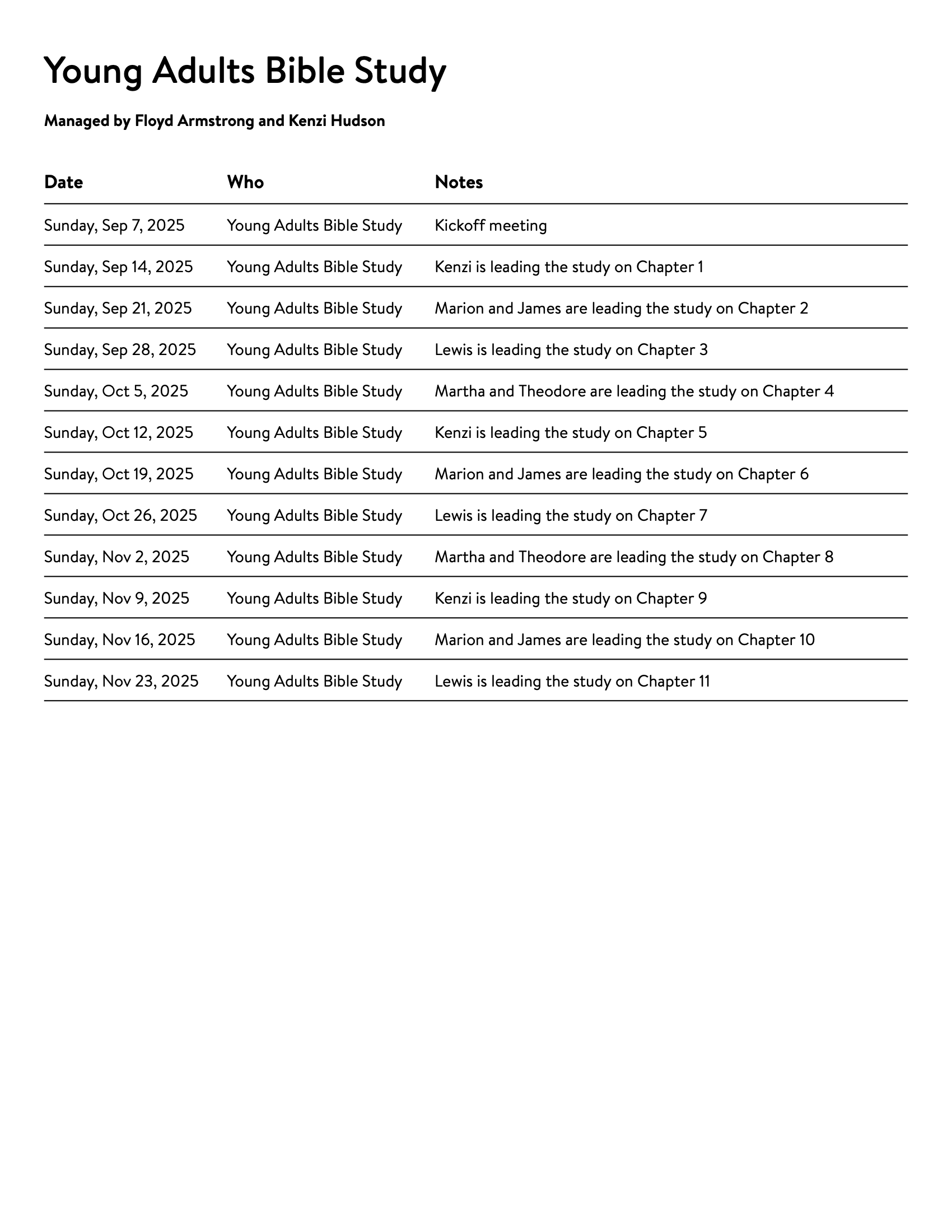 Screenshot of the schedule printout